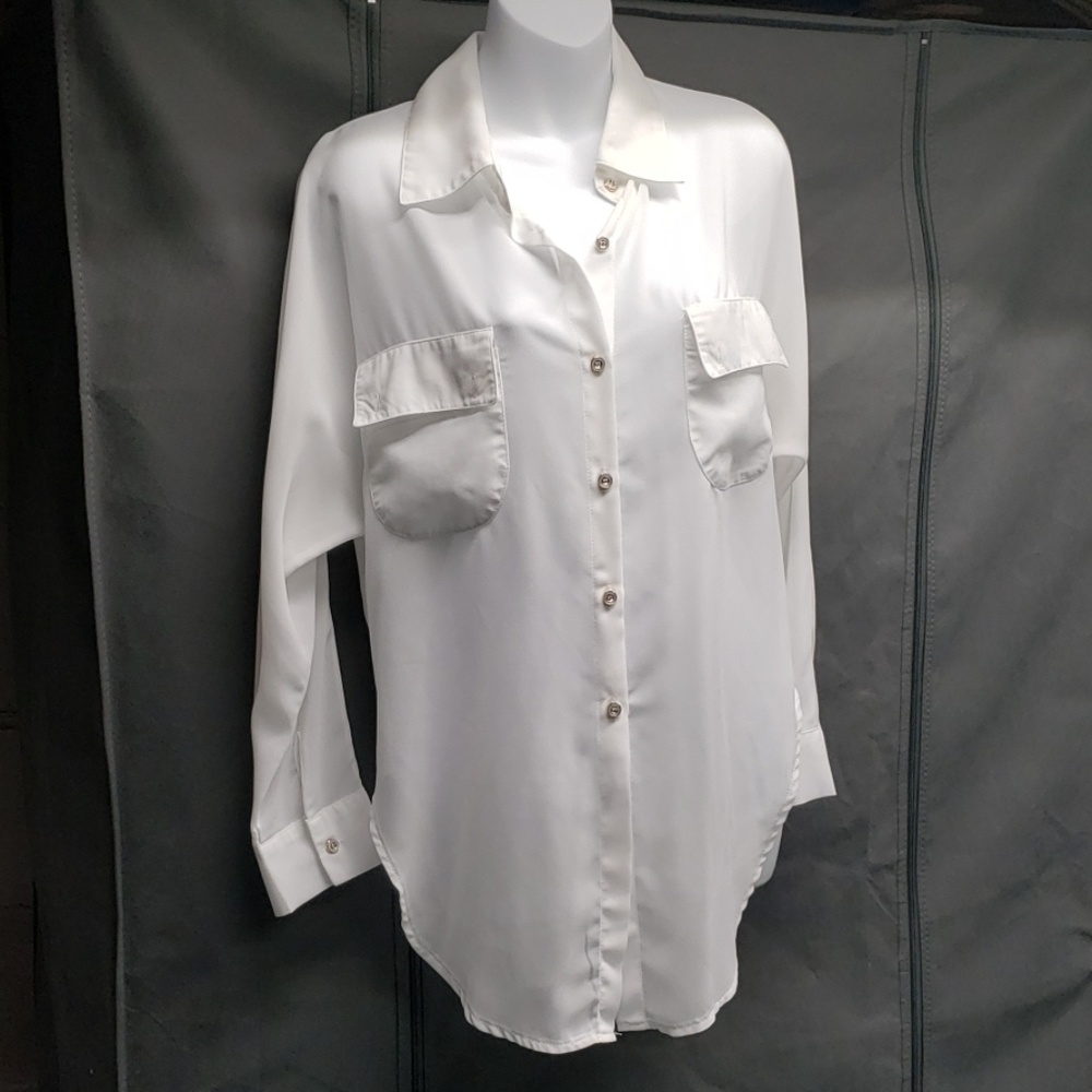 Sheer white gold button blouse